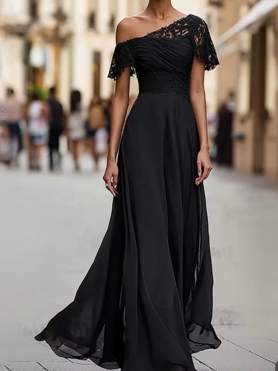 Chyrbaby Dresses & Skirts - Chic One-Shoulder Evening Dress with Lace Bodice - perfect for black tie events